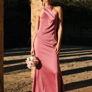 Petal & Pup USA Dark Rose Mila Halterneck Maxi Dress